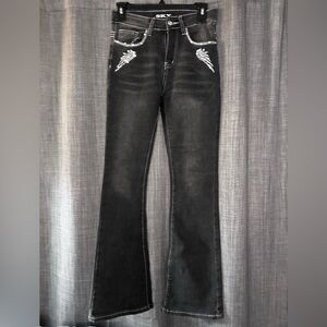 Sky Dark Flare Jeans with Embroidery